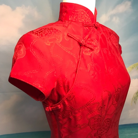 Authentics Chinese Silk Dress Red Beautiful US 8 - Picture 4 of 16